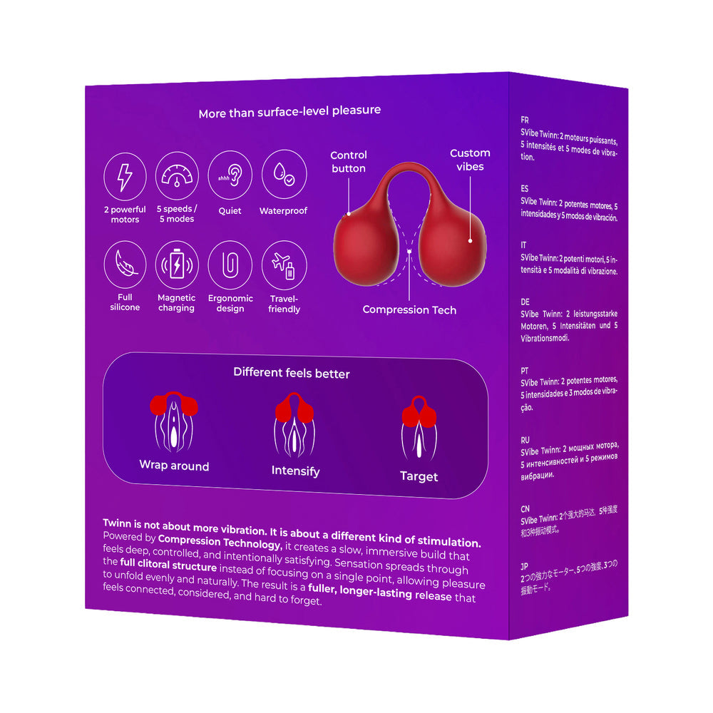 Svibe Snail Twinn Finger Vibrator Cherry packaging with features and benefits highlighted