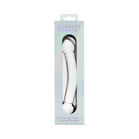 Clarity Celestial Purity Glass Dildo in elegant packaging showcasing its premium design and artistry.
