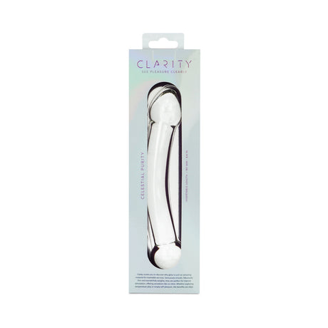 Clarity Celestial Purity Glass Dildo packaging showcasing its elegant design and premium quality.
