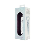 Clarity Heras Caress Glass Dildo packaging showcasing elegant design and premium borosilicate glass.