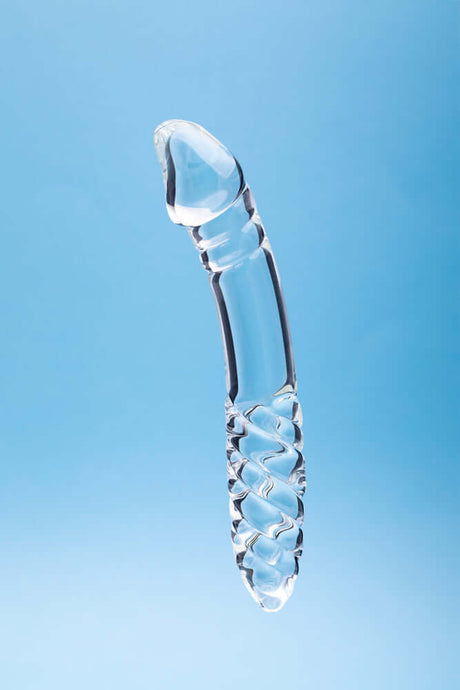 Clarity Celestial Desire Glass Dildo, a handblown borosilicate glass toy featuring a sleek design for luxurious pleasure.