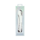 Clarity Celestial Desire Glass Dildo packaging with elegant design and smooth borosilicate glass for luxurious pleasure.