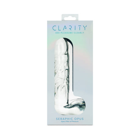 Clarity Seraphic Opus Glass Dildo packaging showcasing its elegant design and craftsmanship.