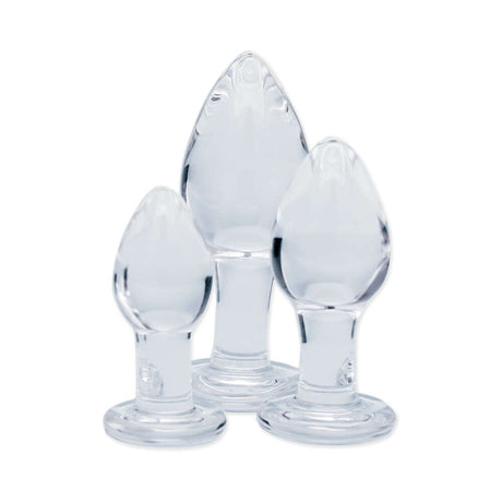 Clarity Utopian Trinity Glass Plug Set - three-piece glass butt plug set for all levels of play.