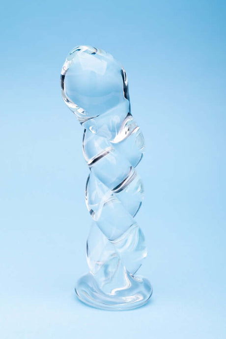 Clarity Seraphic Braid Glass Dildo with unique spiral design for dynamic textured pleasure.