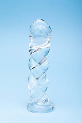 Clarity Seraphic Braid Glass Dildo featuring a unique spiral structure for textured pleasure.