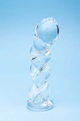 Clarity Seraphic Braid Glass Dildo showcasing its unique spiral design and elegant glass craftsmanship.