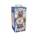 Xkin Career Girls Tiffany Throatcheck Stroker Beige packaging featuring a seductive nurse design.
