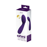 VeDO Ohni Rechargeable G-Spot Thrusting Vibe Purple packaging with product details and branding.
