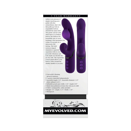 Evolved Pleasure Puff Inflatable Massager Purple with box and product details, showcasing its design and features.