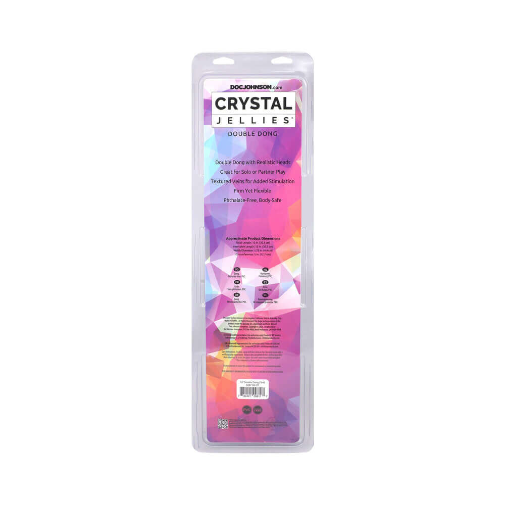 Crystal Jellies 18 inches Double Dong Teal packaging with vibrant colors and product details, designed for shared pleasure.
