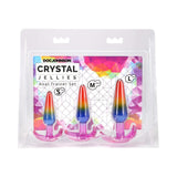 Crystal Jellies Anal Trainer Set S M L Rainbow featuring three tapered plugs in vibrant rainbow colors.