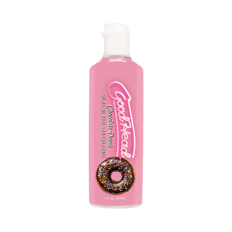 GoodHead Chocolate Donut Blowjob Set flavored lubricant bottle with donut design and pink packaging.