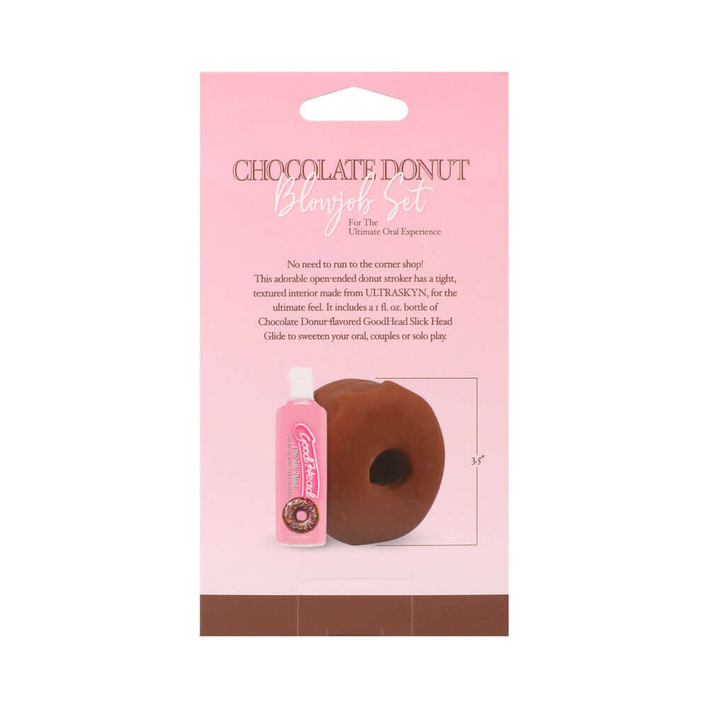 GoodHead Chocolate Donut Blowjob Set packaging featuring a donut stroker and flavored lube for enhanced pleasure.