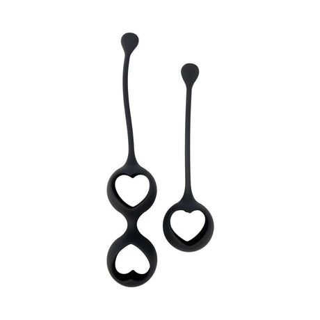 Adrien Lastic Harmony Stones Kegel and Chakra Set featuring black silicone Kegel balls with heart shapes.