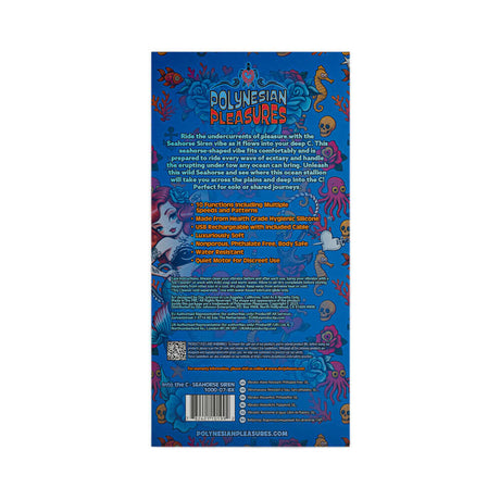 Polynesian Pleasures Into The C Seahorse Siren Maui Blue product packaging back view with detailed features and instructions.