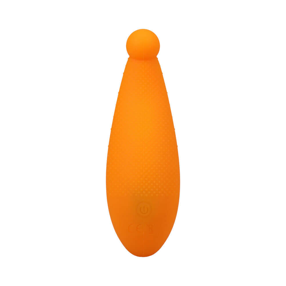Polynesian Pleasures Into The C Sun Coralee Sunrise Orange silicone vibrator in a vibrant orange color.