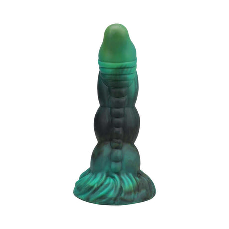 Vac-U-Lock x Fantasy Fuckers Green Serpent fantasy dildo with textured surface and vibrant green color.