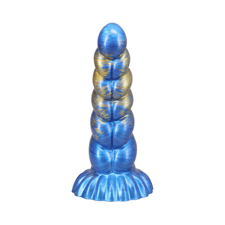 Vac-U-Lock x Fantasy Fuckers Outer Rim Blue Gold silicone dildo with blue and gold marbled design.