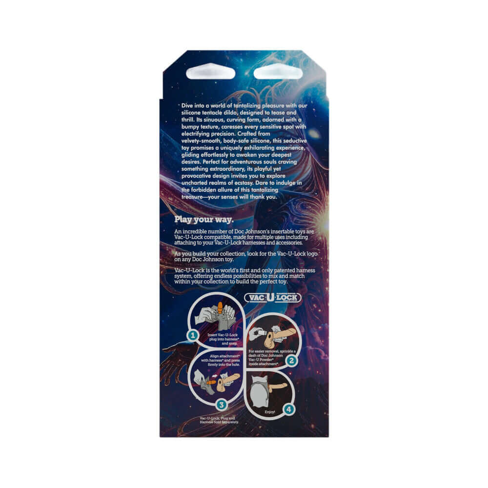 Vac-U-Lock x Fantasy Fuckers Tentacle Traveler Pink packaging showing features and usage instructions.