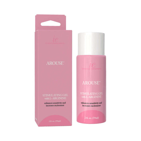 Intimate Enhancements Arouse Stimulating Gel with L-Arginine 2 Oz in pink packaging, enhances sensitivity and pleasure.