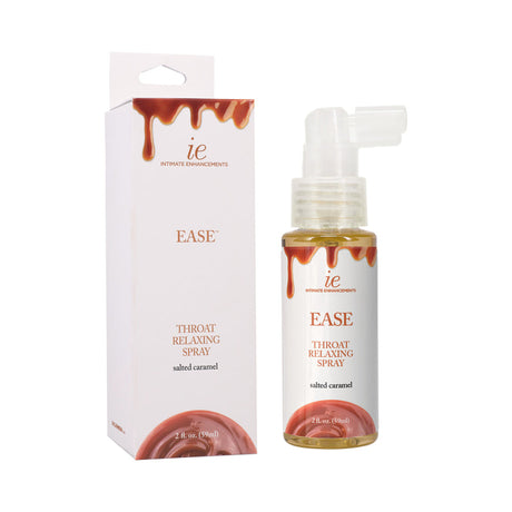 Ease Throat Relaxing Spray Salted Caramel 2 Oz bottle and packaging displayed together.