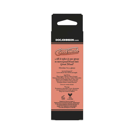 GoodHead Juicy Head Cocktails Dry Mouth Spray Peach 2 Oz packaging with usage instructions and product details.