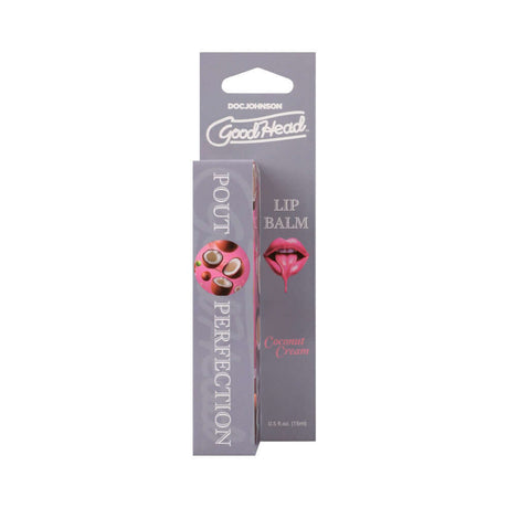 GoodHead Pout Perfection Lip Balm Coconut Cream packaging featuring coconut cream flavor and moisturizing benefits.
