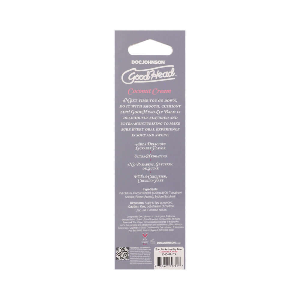 GoodHead Pout Perfection Lip Balm Coconut Cream packaging with product details and ingredients.