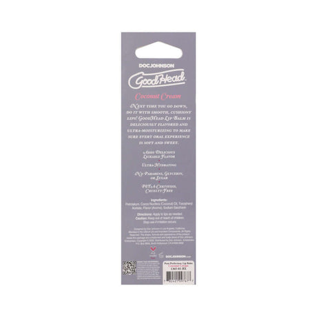 GoodHead Pout Perfection Lip Balm Coconut Cream packaging with product details and ingredients.