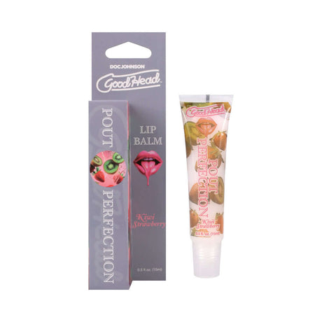 GoodHead Pout Perfection Lip Balm Kiwi Strawberry packaging and tube with kiwi and strawberry design.