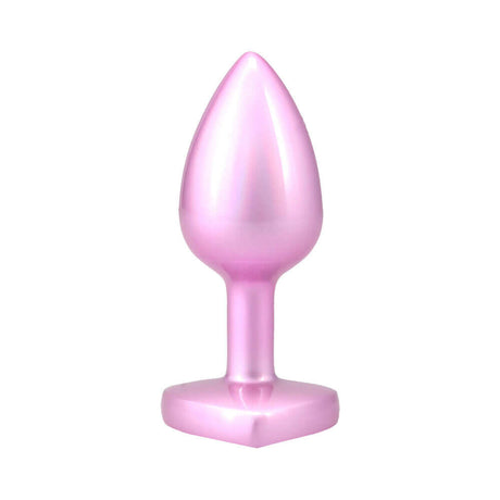 Booty Bling Heart Diamond Jeweled Metal Plug Pink Small with a shiny pink finish and elegant design.
