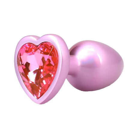 Booty Bling Heart Diamond Jeweled Metal Plug Pink Small showcasing a heart-shaped jewel and smooth metal design.