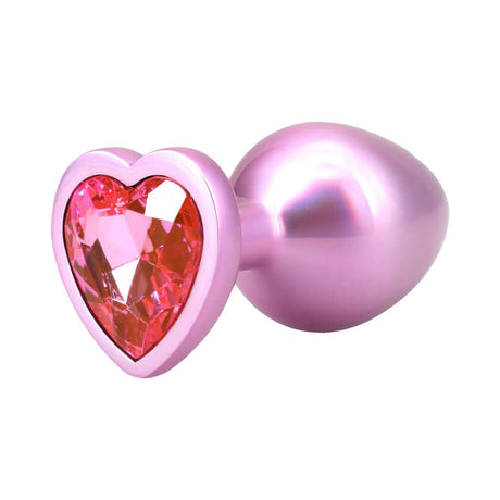 Booty Bling Heart Diamond Jeweled Metal Plug Pink Medium with sparkling heart jewel and polished metal body.