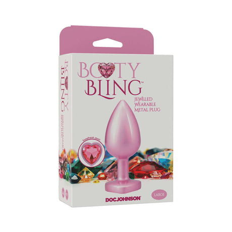 Booty Bling Heart Diamond Jeweled Metal Plug Pink Large packaging with jeweled design and pink color