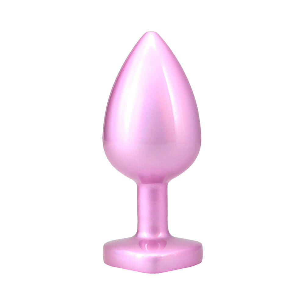 Booty Bling Heart Diamond Jeweled Metal Plug Pink Large with a sleek design and vibrant pink finish.