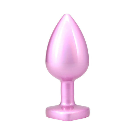 Booty Bling Heart Diamond Jeweled Metal Plug Pink Large with a sleek design and vibrant pink finish.