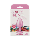 Booty Bling Heart Diamond Jeweled Metal Plug Pink Large packaging with a glossy finish and heart-shaped jewel design.