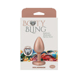 Booty Bling Heart Diamond Jeweled Metal Plug Gold Small packaging design featuring a shiny small plug with jewel details.