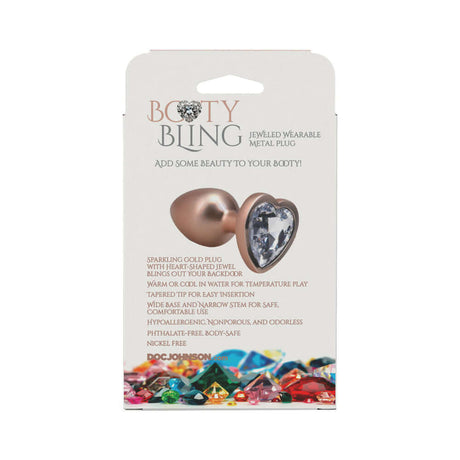 Booty Bling Heart Diamond Jeweled Metal Plug Gold Small packaging with sparkling gold design and heart-shaped jewel base.