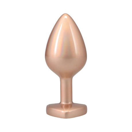 Booty Bling Heart Diamond Jeweled Metal Plug Gold Medium with a smooth metallic design and elegant shape.
