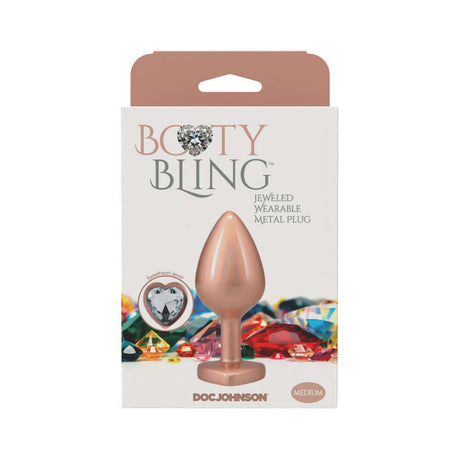 Booty Bling Heart Diamond Jeweled Metal Plug Gold Medium packaging image with elegant jewel tones.