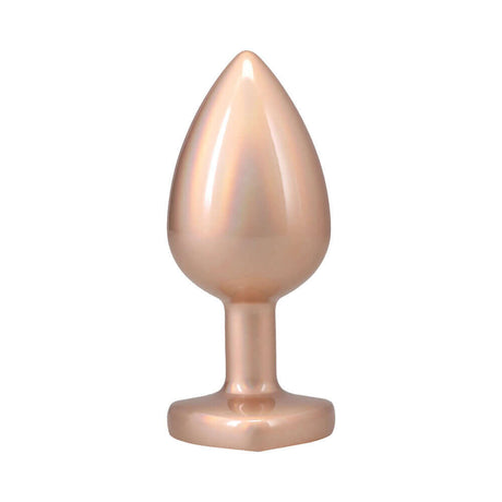 Booty Bling Heart Diamond Jeweled Metal Plug Gold Large, shiny metal plug with elegant design and smooth finish.
