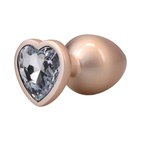 Booty Bling Heart Diamond Jeweled Metal Plug Gold Large with a heart-shaped jeweled top in shiny metal.