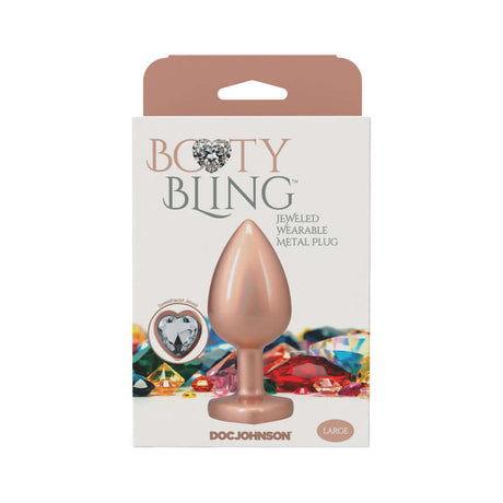 Booty Bling Heart Diamond Jeweled Metal Plug Gold Large packaging with a jeweled design and bold colors.
