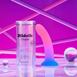 Love to Love Dildolls Utopia XLarge silicone dildo with packaging against a vibrant background.