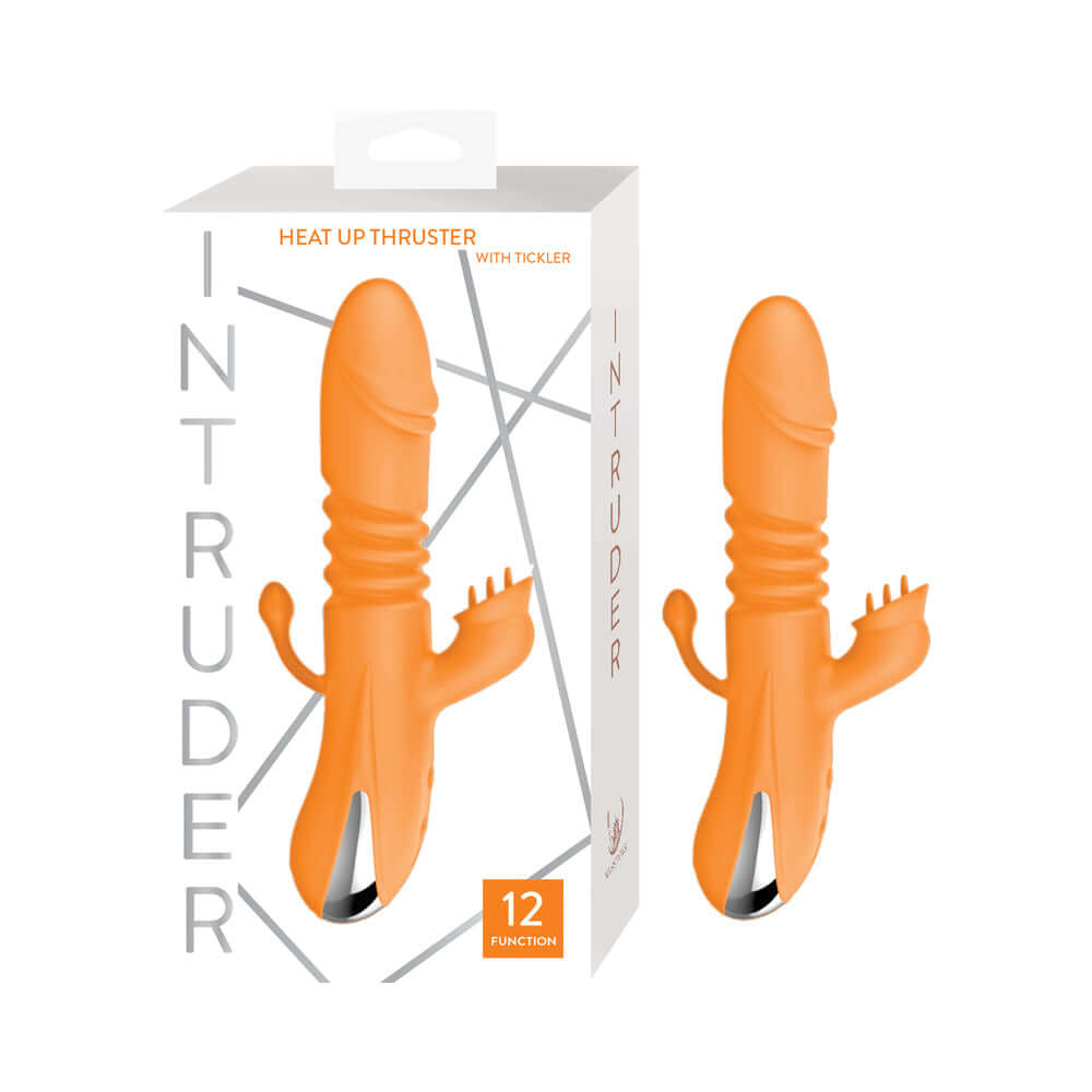 Intruder Heat Up Thruster with Tickler Orange in packaging showing 12 functions for dynamic stimulation.