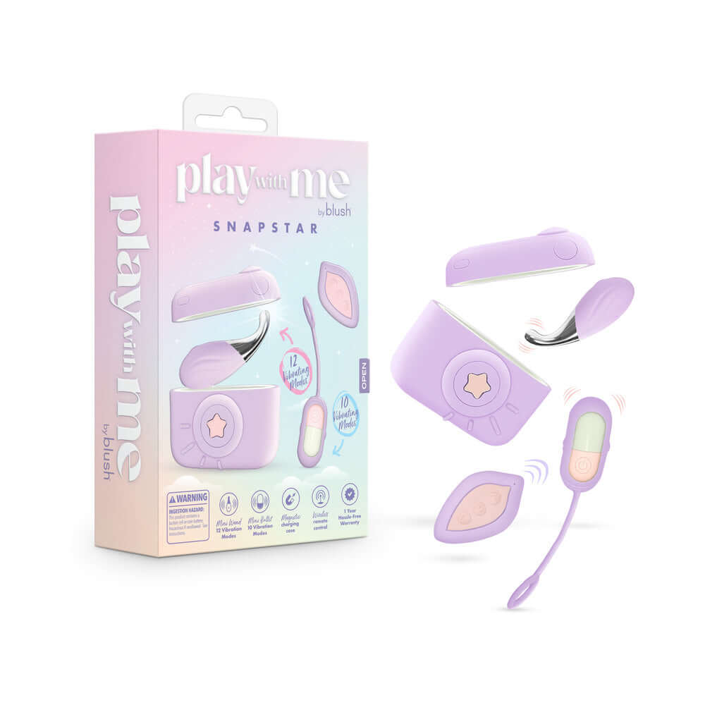 Play With Me Snapstar Vibrator Set with Remote Purple packaging and contents displayed.