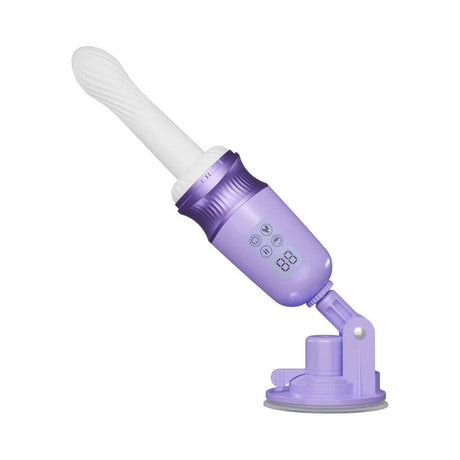 Temptasia violet Vixen Thrusting Dildo Vibrator Purple showing thrusting action and control panel features.