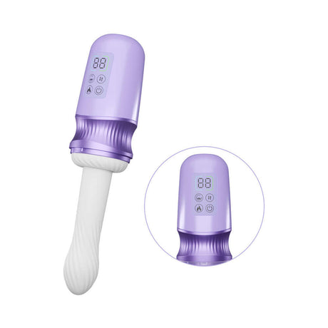 Temptasia violet Vixen Thrusting Dildo Vibrator Purple showing features and design for intense pleasure.
